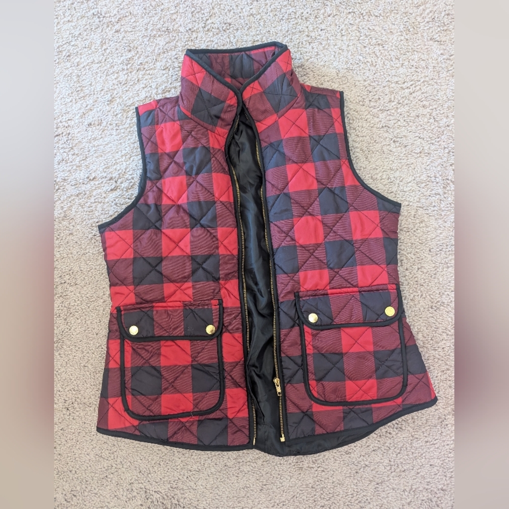 Red and Black Plaid Women's Vest